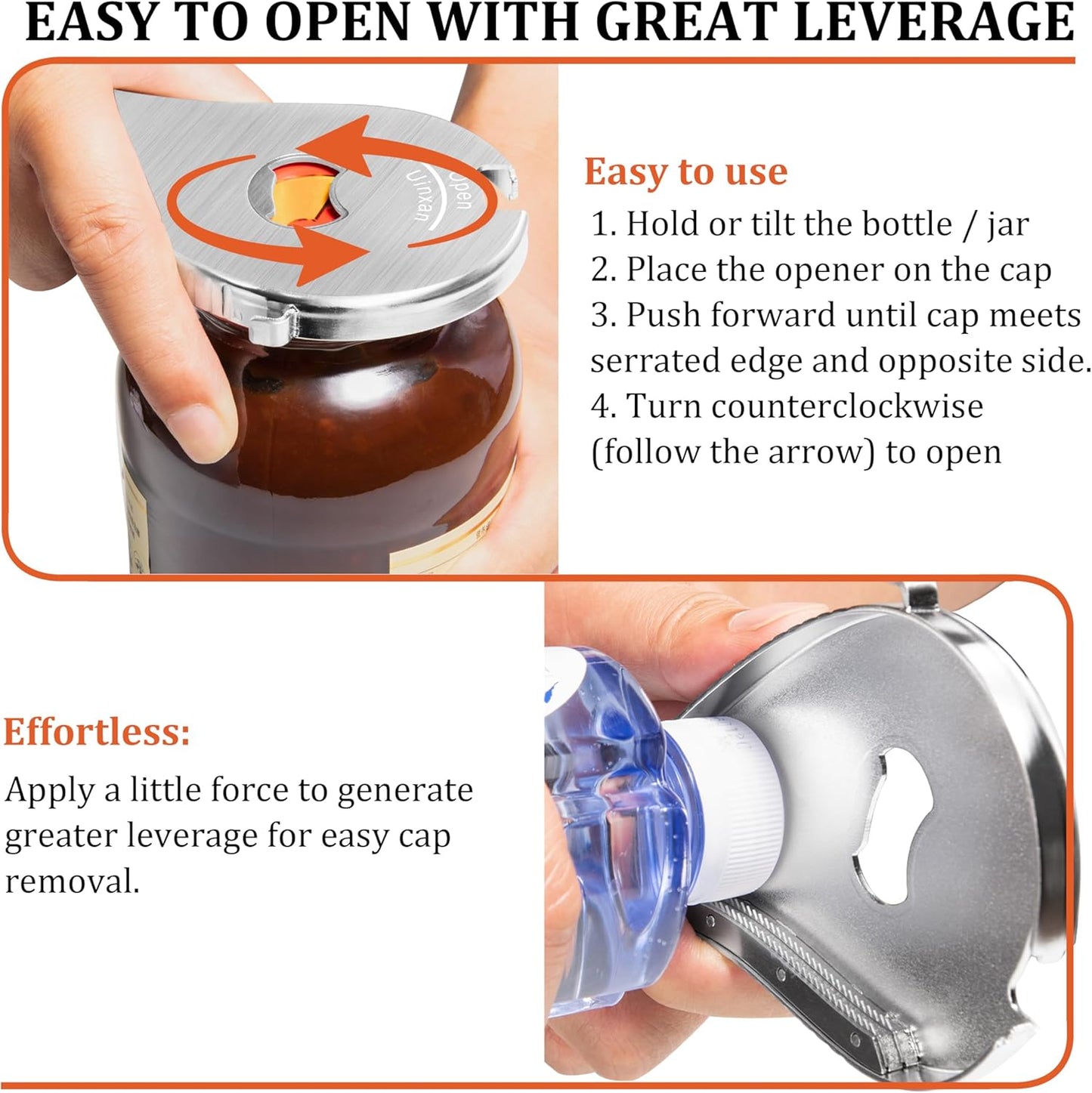 Uinxan Jar Bottle Can Opener - Easy Twist Off for Seniors with Arthritis | Portable Multifunction Gadget (Silver)