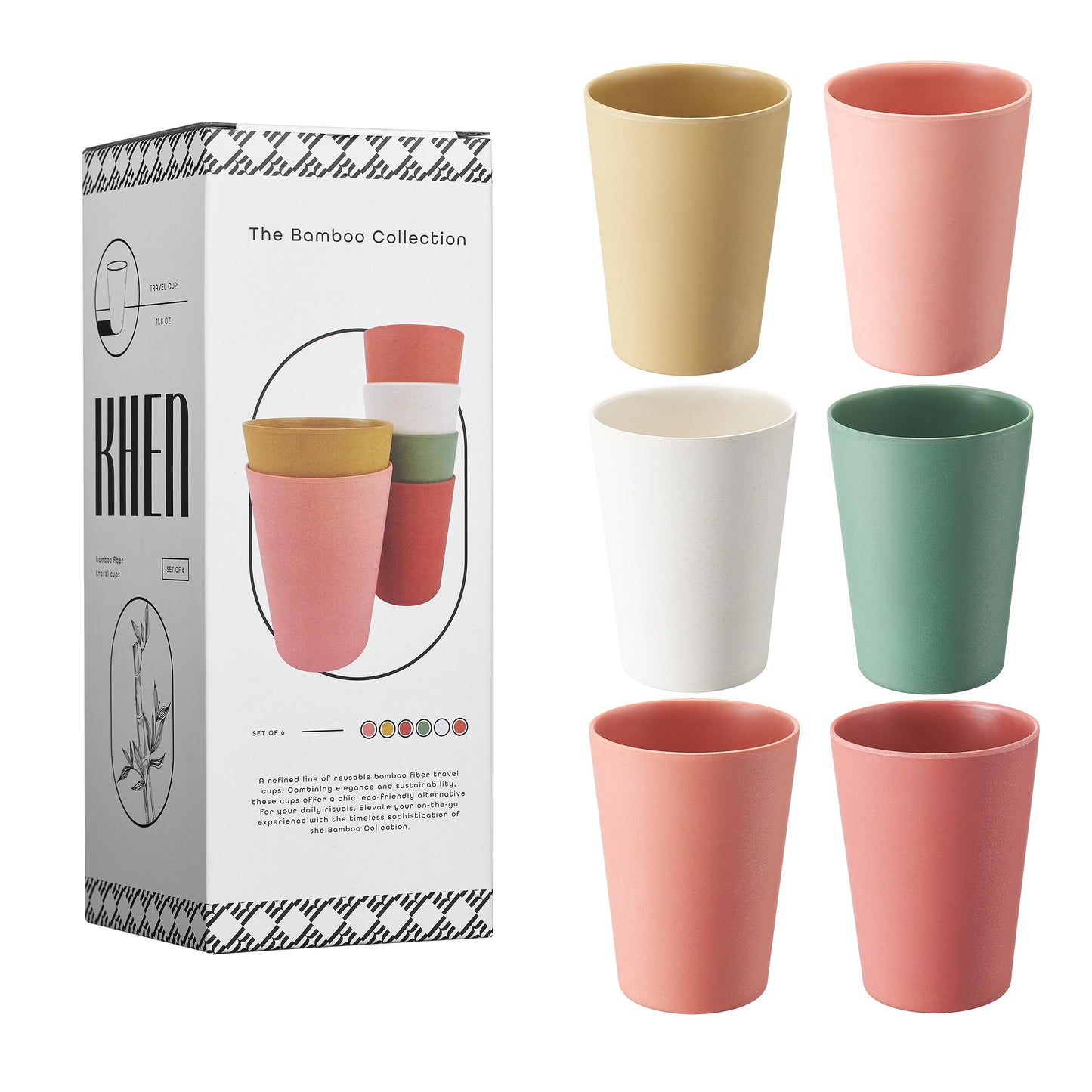 Wheat Straw & Bamboo Cups | Set of 6 Unbreakable 12oz Drinking Glasses, Premium, Reusable & Dishwasher Safe, 6 Vibrant Colors for Water, Juice or Coffee, Eco-Friendly Alternative to Plastic Glassware