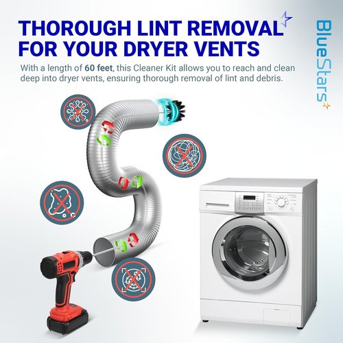 BlueStars Dryer Vent Cleaner Kit - 30 Feet Extendable with Brush & 22 Detachable Rods | Compatible with Most Vacuums
