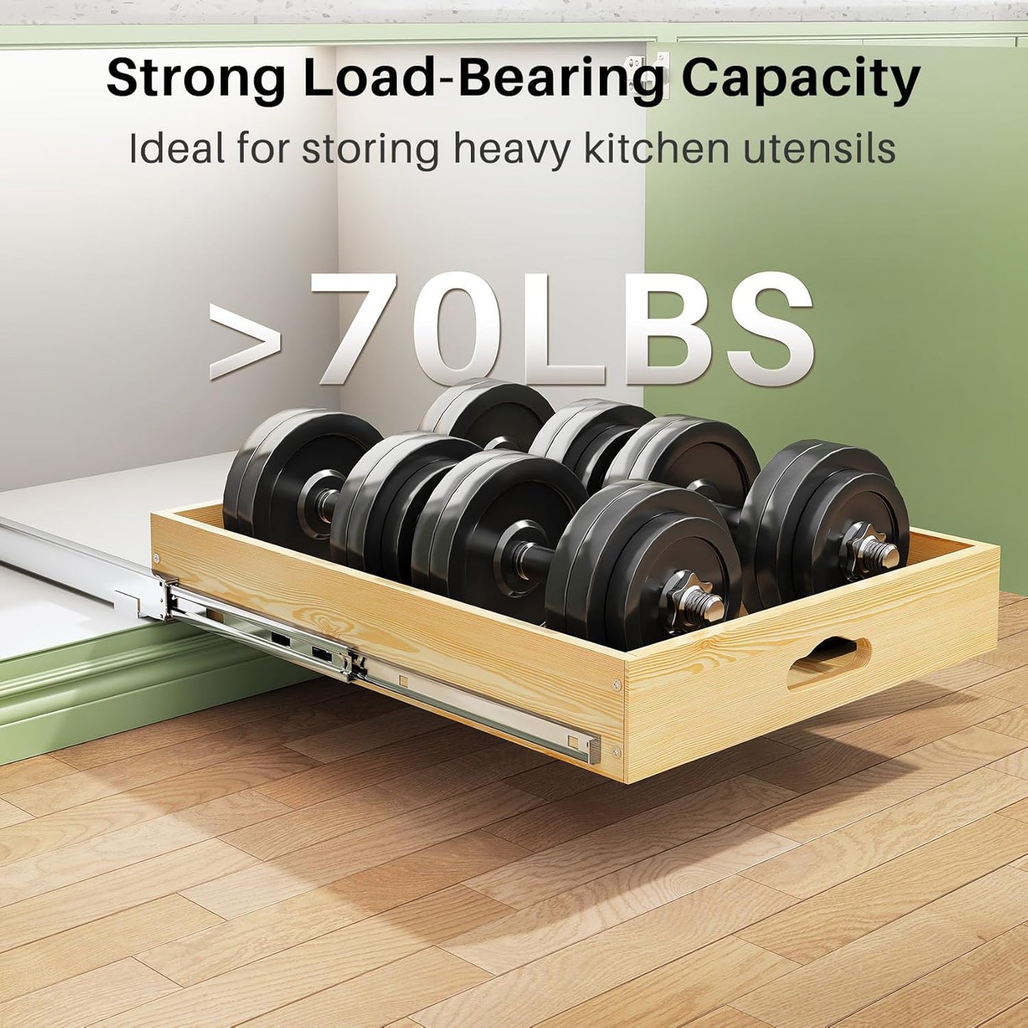 Skiennix Pull Out Cabinet Organizer - Soft Close Wooden Slide Out Drawers for Kitchen | 15"W x 21"D x 3.4"H