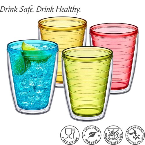 Amazing Abby - Alaska - 16-Ounce Insulated Tumblers (Set of 4), Double-Wall Drinking Glasses, Mixed-Color Reusable Cups, BPA-Free, Shatter-Proof, Dishwasher-Safe