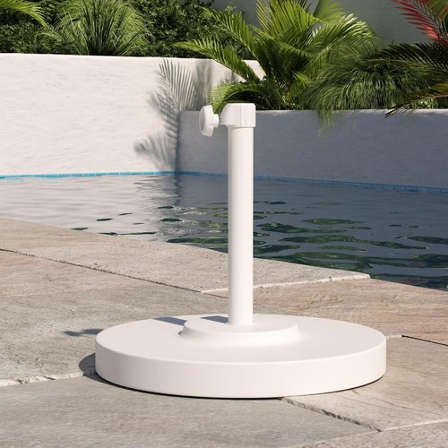 California Umbrella 50 lbs. Round Concrete Umbrella Base - Durable Powdercoated Steel, White Frame