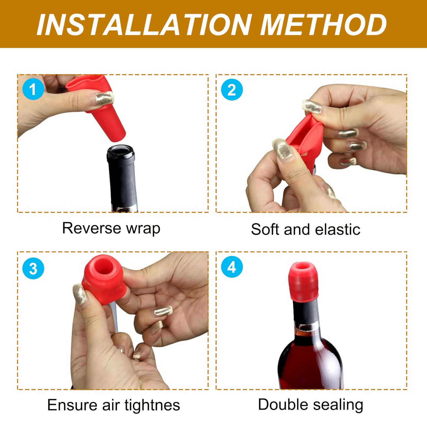 Wine Stoppers for Wine Bottles, 2026 New Reusable Sparkling Wine Bottle Silicone Wine Bottle Stopper, Cover Wine Bottle Caps for Beer Champagne Home Kitchen Bars Use (4 Pcs)