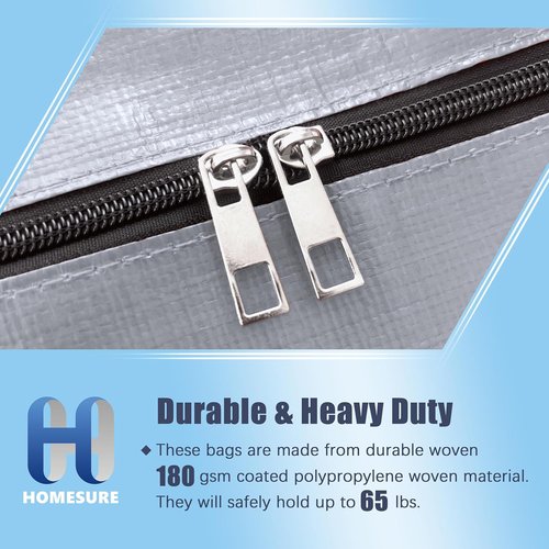 Homesure 12 Pack Large Moving Bags - Heavy Duty Water-Resistant Storage Totes with Zippers & Handles | Silver