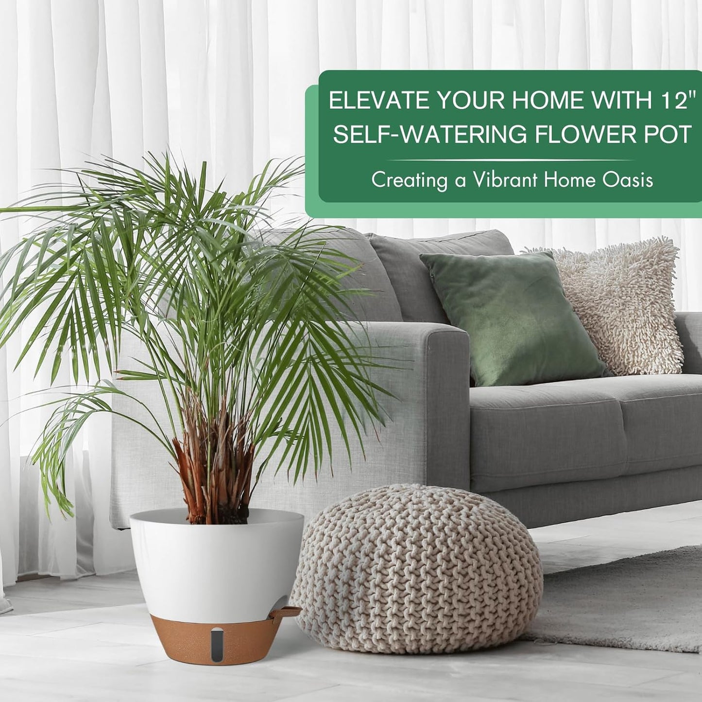 Montresor Self-Watering Pots - 12/10/8 Inch Indoor & Outdoor Planters with Water Level Window | White