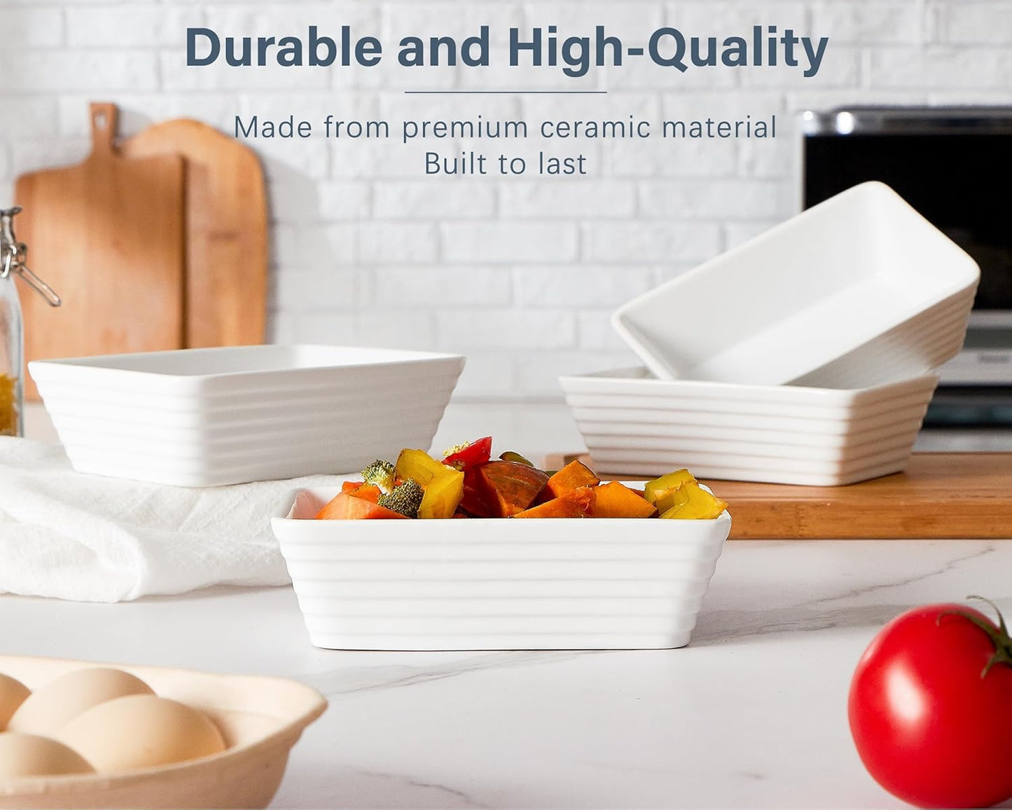 ONEMORE Small Baking Dish - Rectangle Ceramic Casserole Dish Set of 4 | Oven Safe, 5x7 for 1-2 People