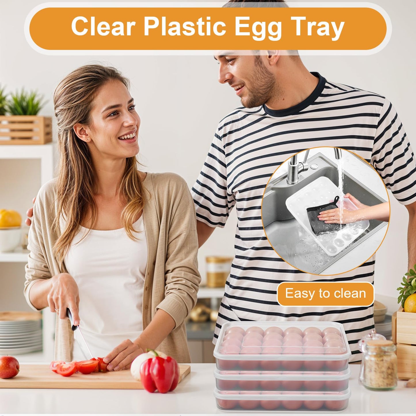 3 Pack Deviled Egg Containers with Lid - Stackable Egg Trays for Deviled Eggs, 90 Slots Plastic Eggs Holder for Refrigerator, Party, Travel (13.58 x 10.23 x 1.96 inches, Clear, BPA-Free)