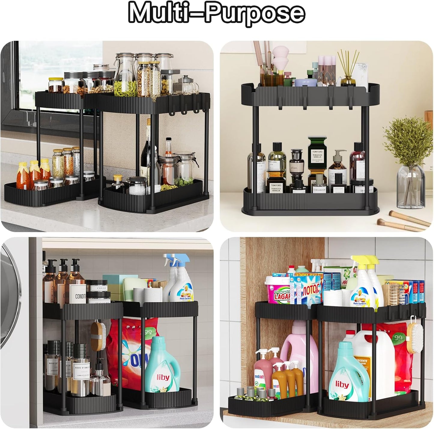 Ukeetap Multi-Purpose Pull-Out Storage Organizers - Under Sink & Cabinet Solutions | 14.8 Inch, Black