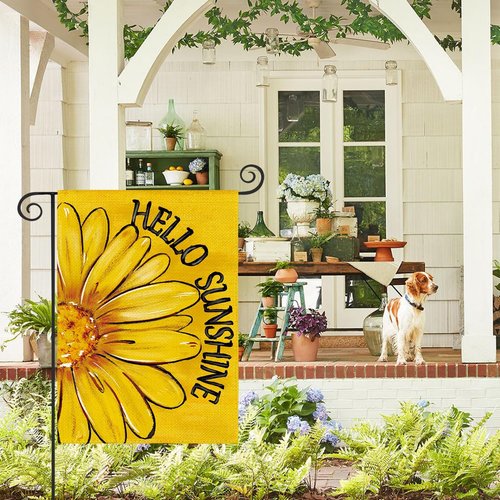 AVOIN Colorlife Hello Sunshine Garden Flag - Double-Sided 12x18 Inch Floral Design for Summer & Spring