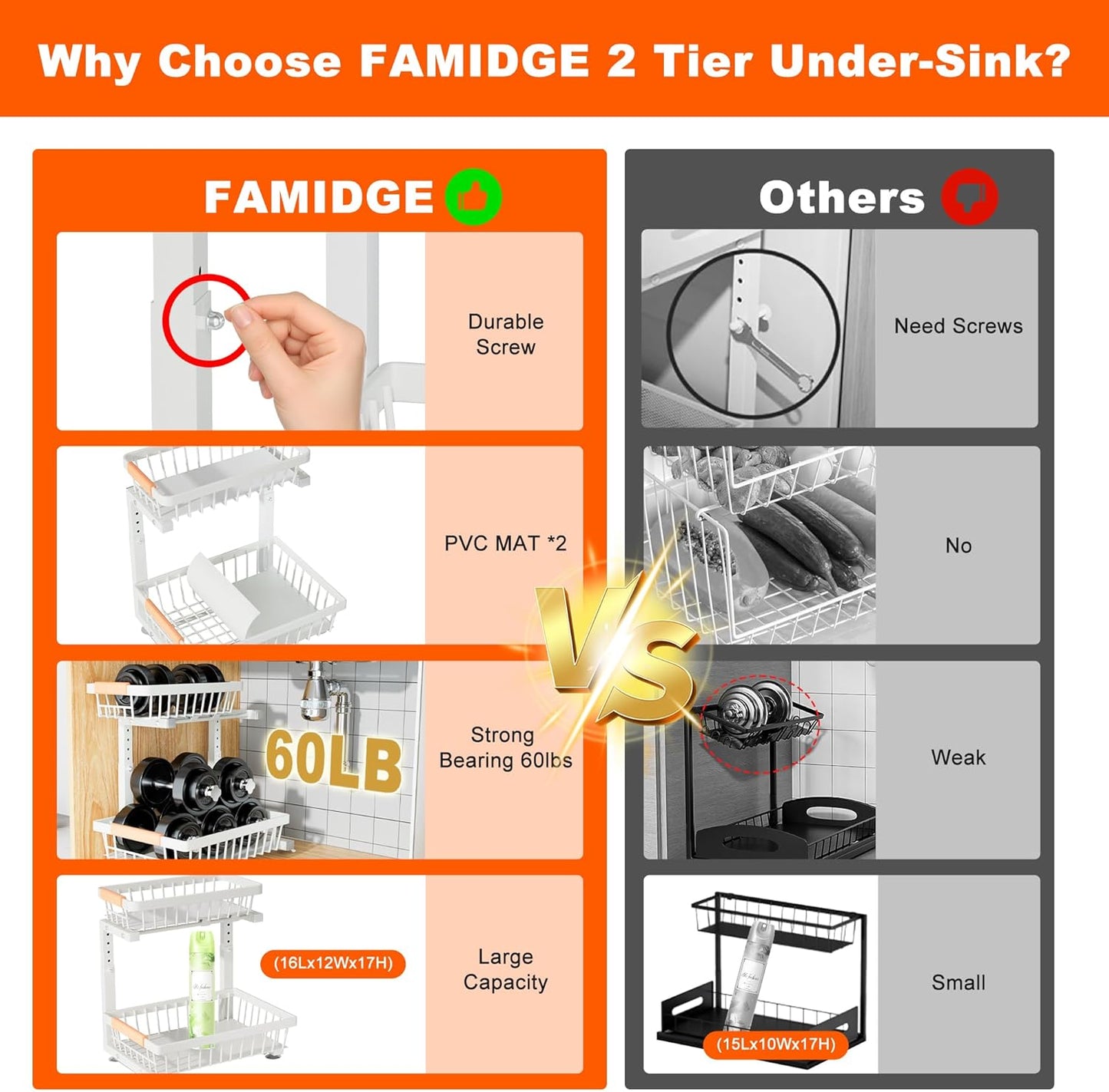 Under Sink Organizer by [Brand Name] - 2 Tier Adjustable Storage Rack for Kitchen & Bathroom - White