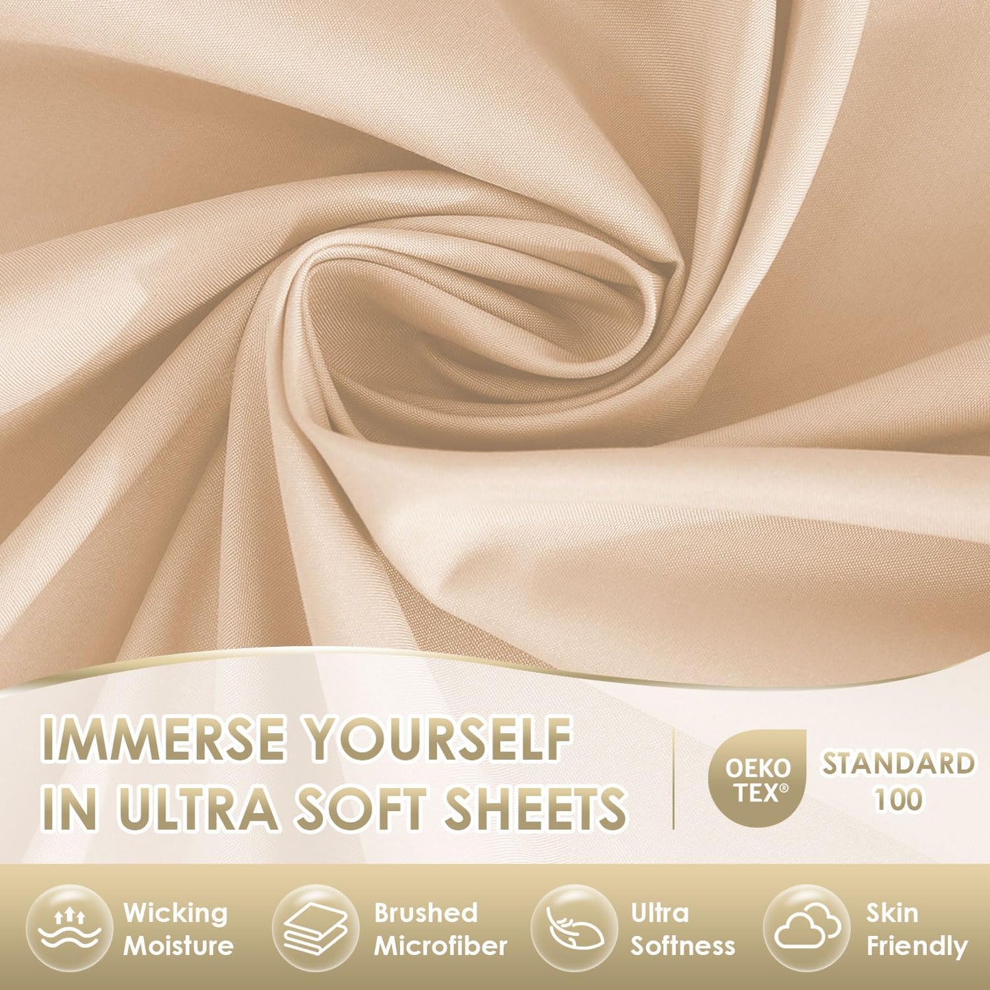 CozySmile Full Sheet Set,Luxury Silky Soft 6 Piece Bed Sheet Set Fits 16 inch Deep Pocket Mattresses, Wrinkle Free & Breathable Cooling Machine Washable Hotel Bedding Sheets Full Size (Champagne)