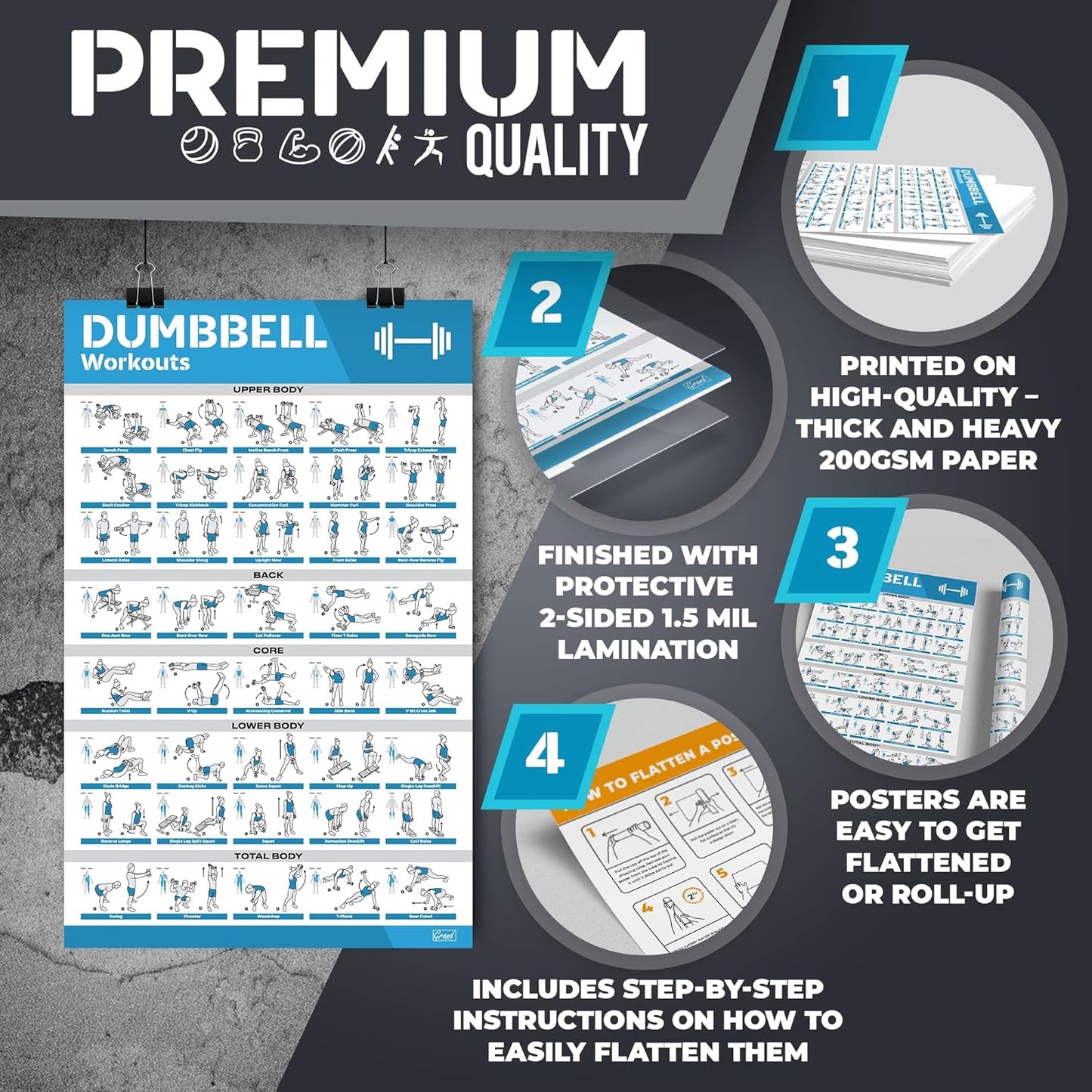 12-Pack Laminated Workout Posters by [Brand Name] - Essential Exercise Charts for Home Gym