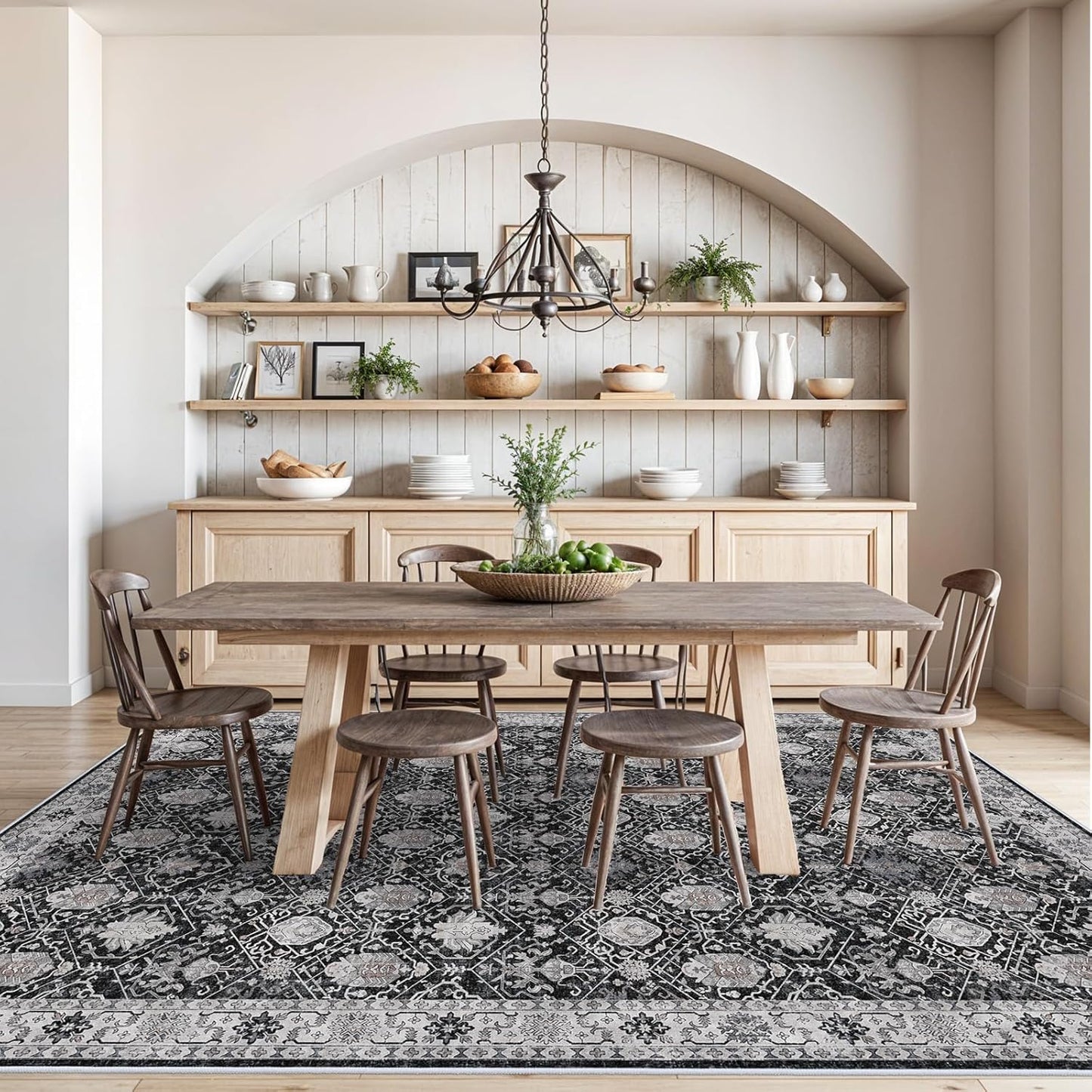 Skiennix Washable Large Area Rug - Ultra Soft Non-Slip Carpet for Living Room | 9x12 Black Distressed Design