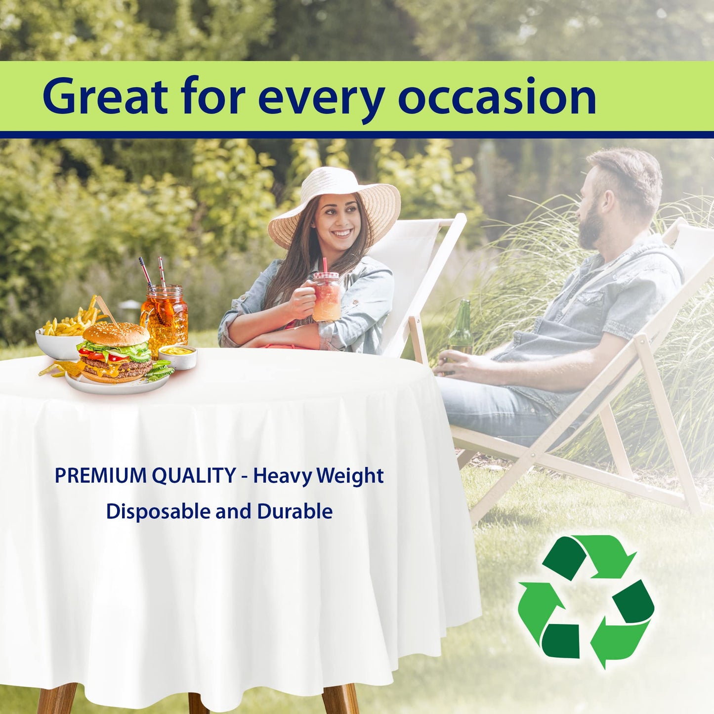 Party Dimensions White Disposable Plastic Tablecloth for Round Tables (12 Pack) 84 inches Table Cloths for Parties, Events & Weddings, Indoors & Outdoors, Plastic Table Cover
