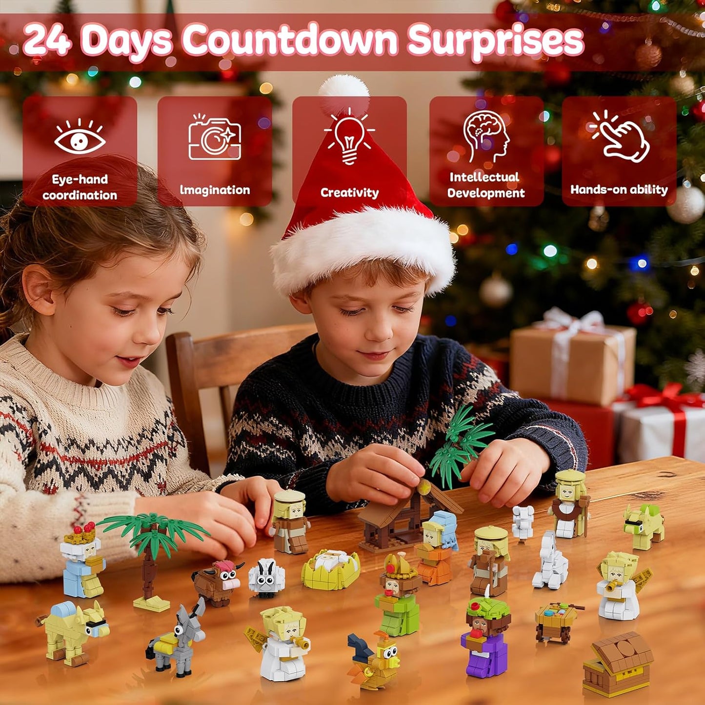 Nativity Advent Calendar 2025 - 24-Day Building Blocks Kit for Kids & Adults | Christmas Countdown Gift