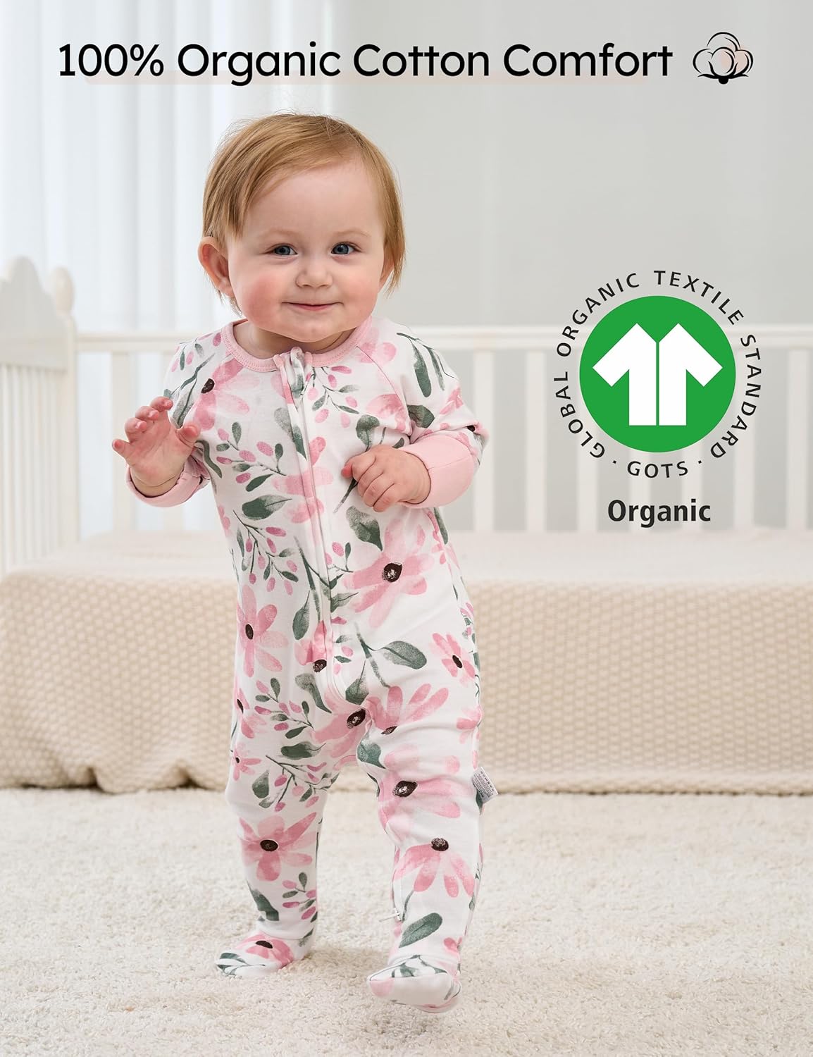 Yoofoss Baby Pajamas - 100% Organic Cotton Sleepers for Newborns | 3-Piece Footed PJs Set (0-9 Months)