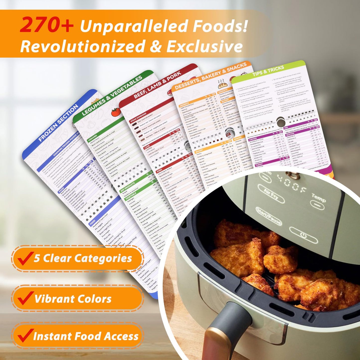 Weneasker Air Fryer Cheat Sheet Magnets Cooking Guide Booklet, Air Fryer Cooking Guide Magnetic, Air Fryer Accessories