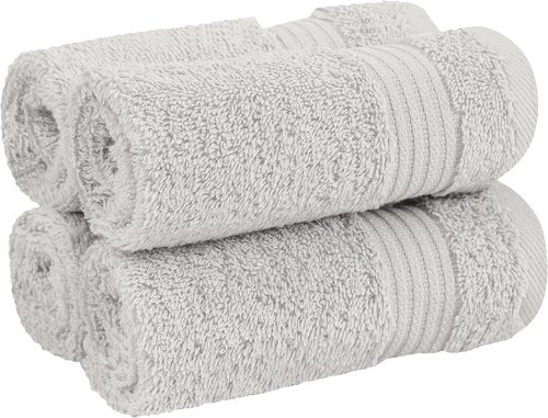 Cotton Paradise 100% Cotton Turkish Washcloth Set - Soft, Absorbent 4-Piece Towels in Silver Grey