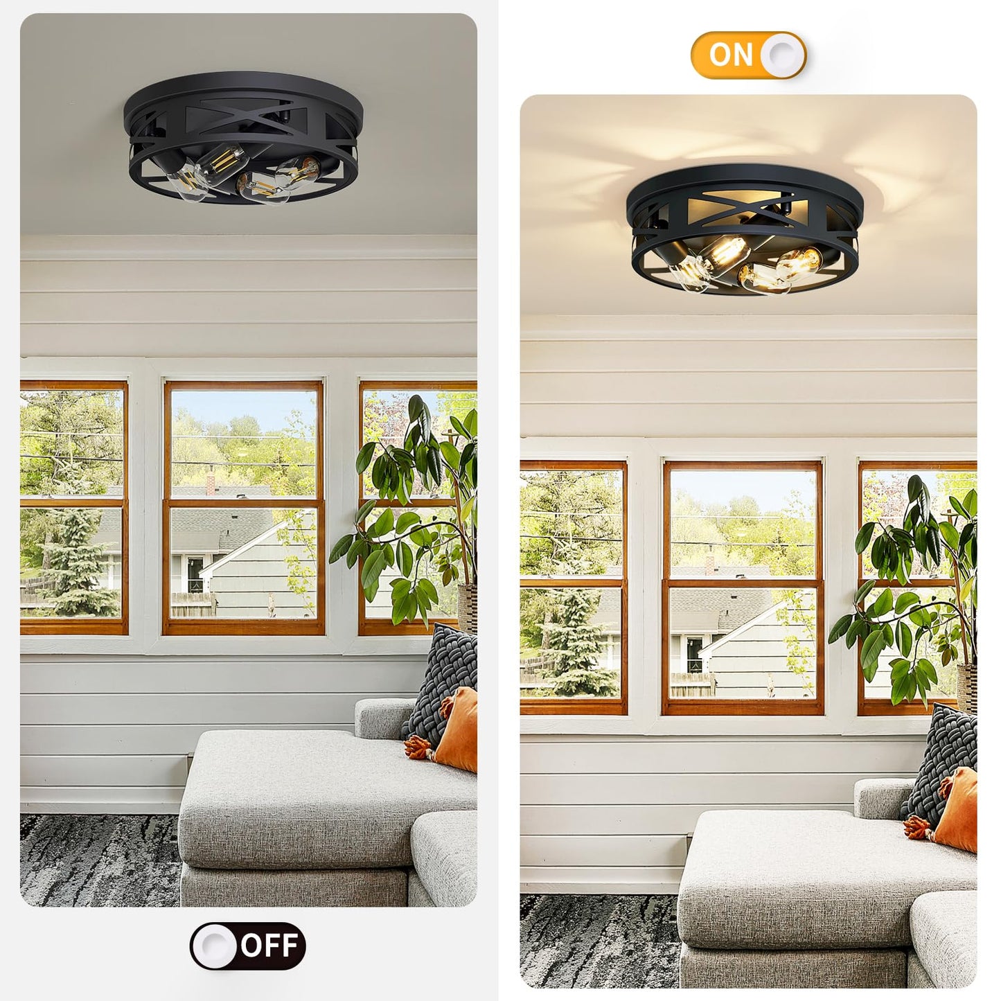 ZHU YAN Flush Mount 4-Light Ceiling Light Fixture for Hallway, Kitchen, Entryway - Black, E26 Base (2 Pack)