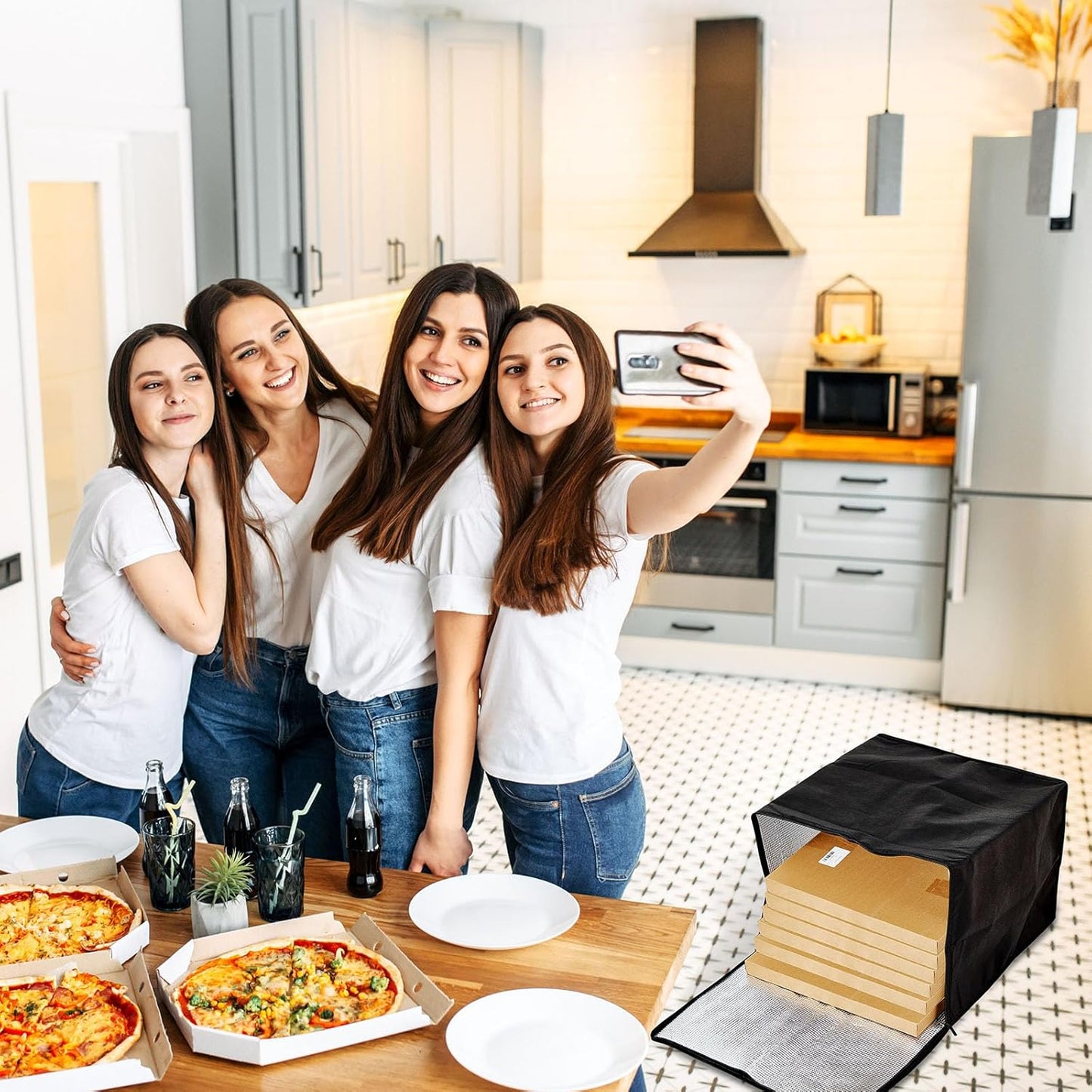 Maxcheck Insulated Pizza Delivery Bag - 20 x 20 x 14 Inch Reusable Cooler for Hot Food | Black