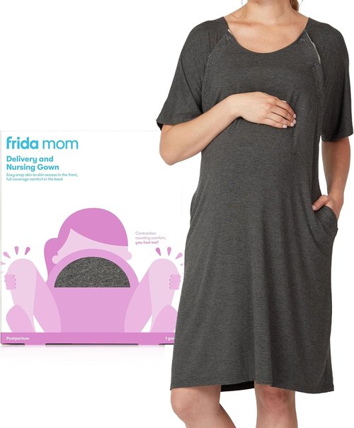 Frida Mom Labor and Delivery Gown - Easy-Snap Tagless Nursing Gown with Skin-to-Skin Access | Full Coverage Back