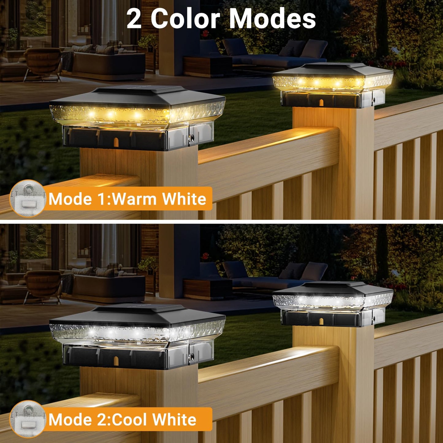 btfarm 4x4 Solar Post Cap Lights Outdoor, 16 Pack Fence Deck Post Lights Solar Powered, 2 Modes 16 LED Waterproof Black Outside Light Fit 3.5x3.5 4 x 4in Wooden/Vinyl Posts for Porch Patio Garden