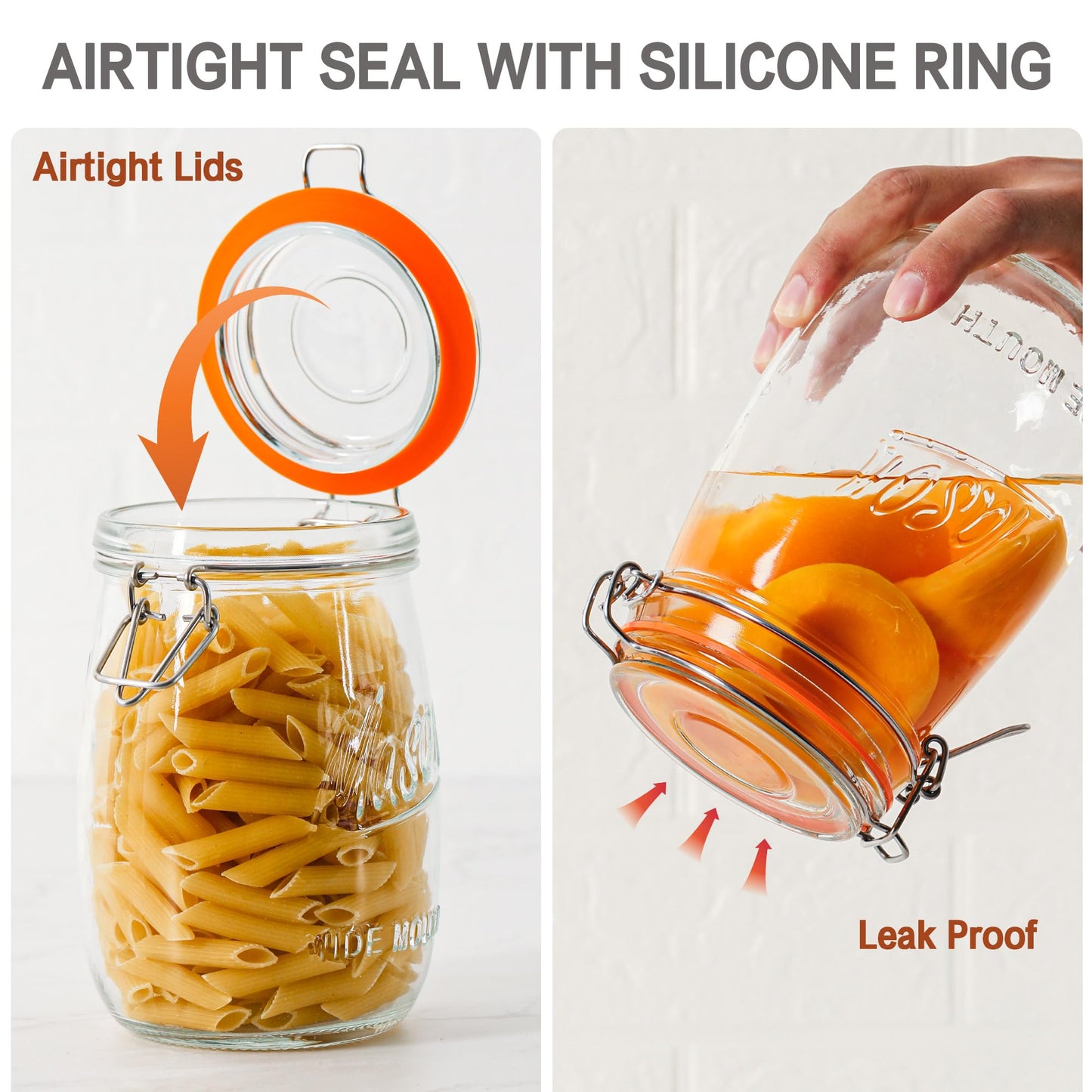 Anwoi Wide Mouth Mason Jars with Airtight Lid 32 oz 4 Pack - Large Mason Jars For Flour and Sugar With Scale Mark Food Storage Canning Jars for Pickling Flour Sugar Pasta Oats Cereal