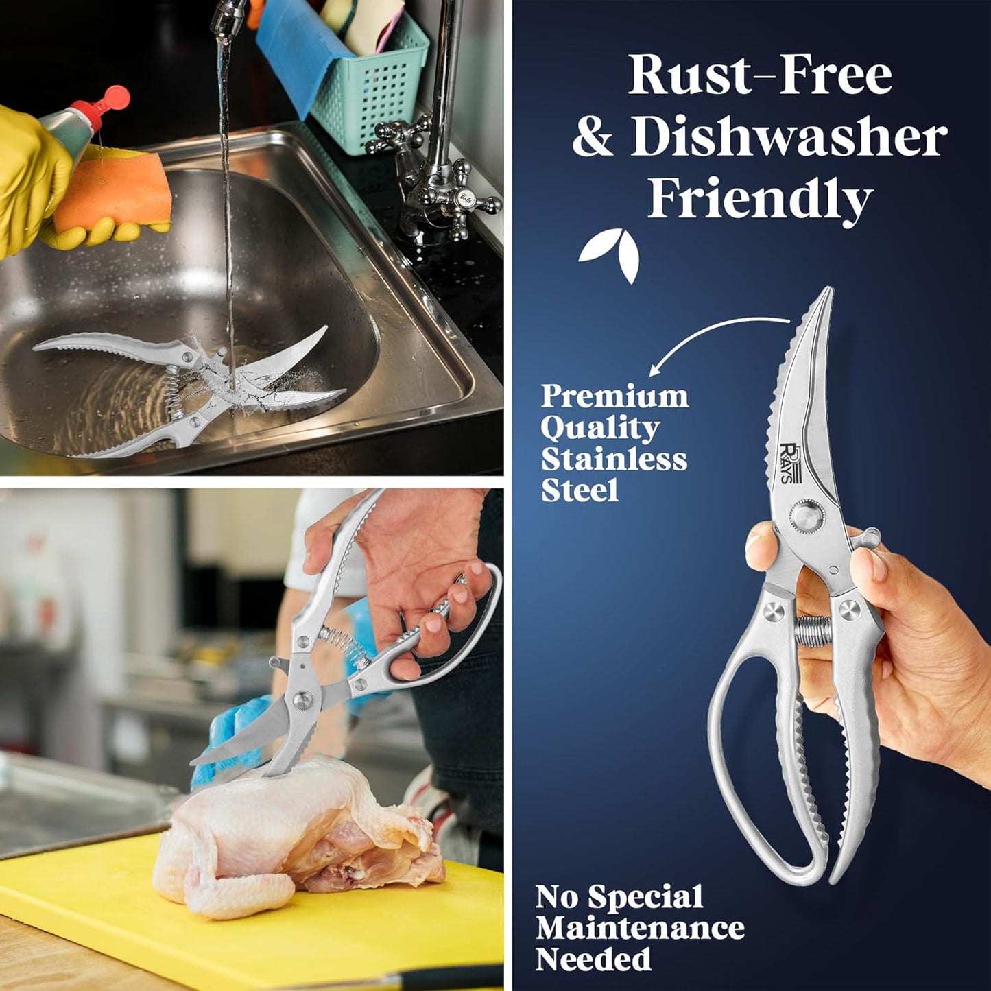 Regine Switzerland Heavy Duty Poultry Shears - Non-Slip Kitchen Shears for Chicken, Turkey & Fish | Dishwasher Safe with Safety Lock