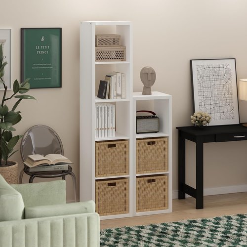Furinno 3-Cube Bookshelf - Extra Thick Frame & Reversible Design | 14.6" x 16" x 44" - White