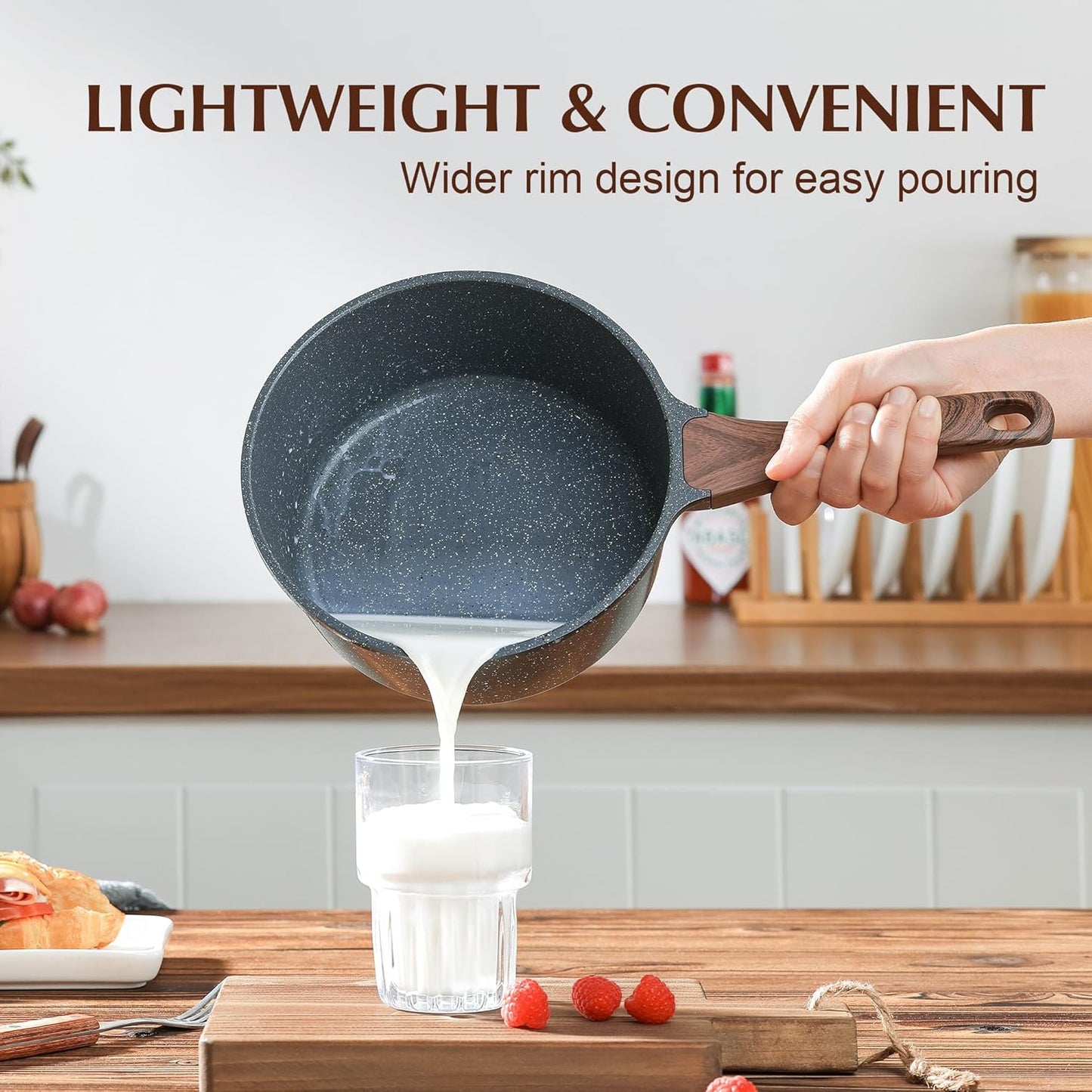 SENSARTE Nonstick Saucepan - 1.5 Quart Small Pot with Swiss Granite Coating & Stay-Cool Handle | PFOA Free