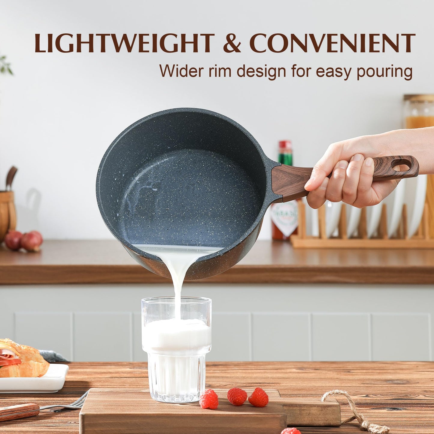 SENSARTE Saucepan Nonstick with Lid 2.5 Quarts Granite Coating Sauce Pot Medium Kitchen Cooking Pot, Induction Comptable, Free of Intentionally Added PFOA