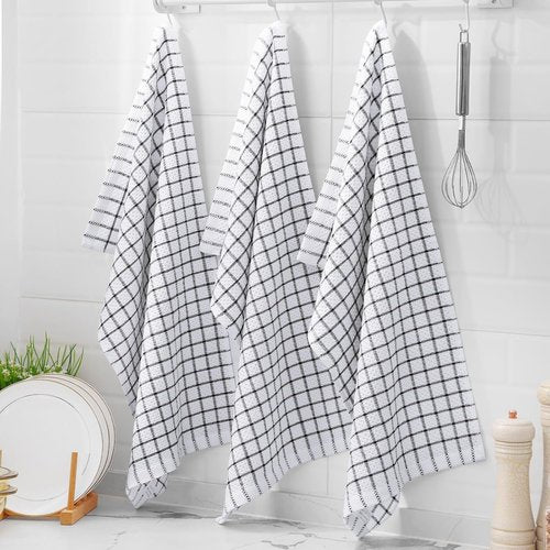 Homaxy 100% Cotton Kitchen Towels - Super Soft & Absorbent 6 Pack | 15 x 25 Inches, Black Check Design