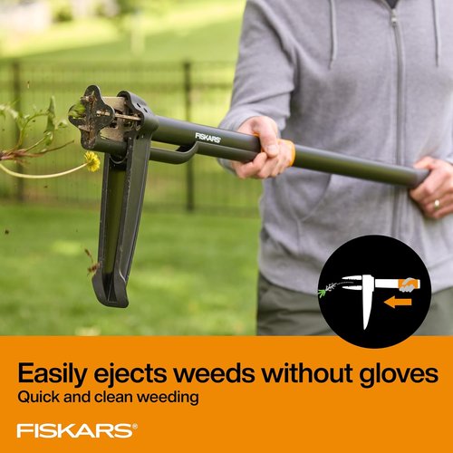 Fiskars Stand-Up Weed Puller Tool - 4 Serrated Stainless Steel Claws for Easy Root Removal | 39" Length