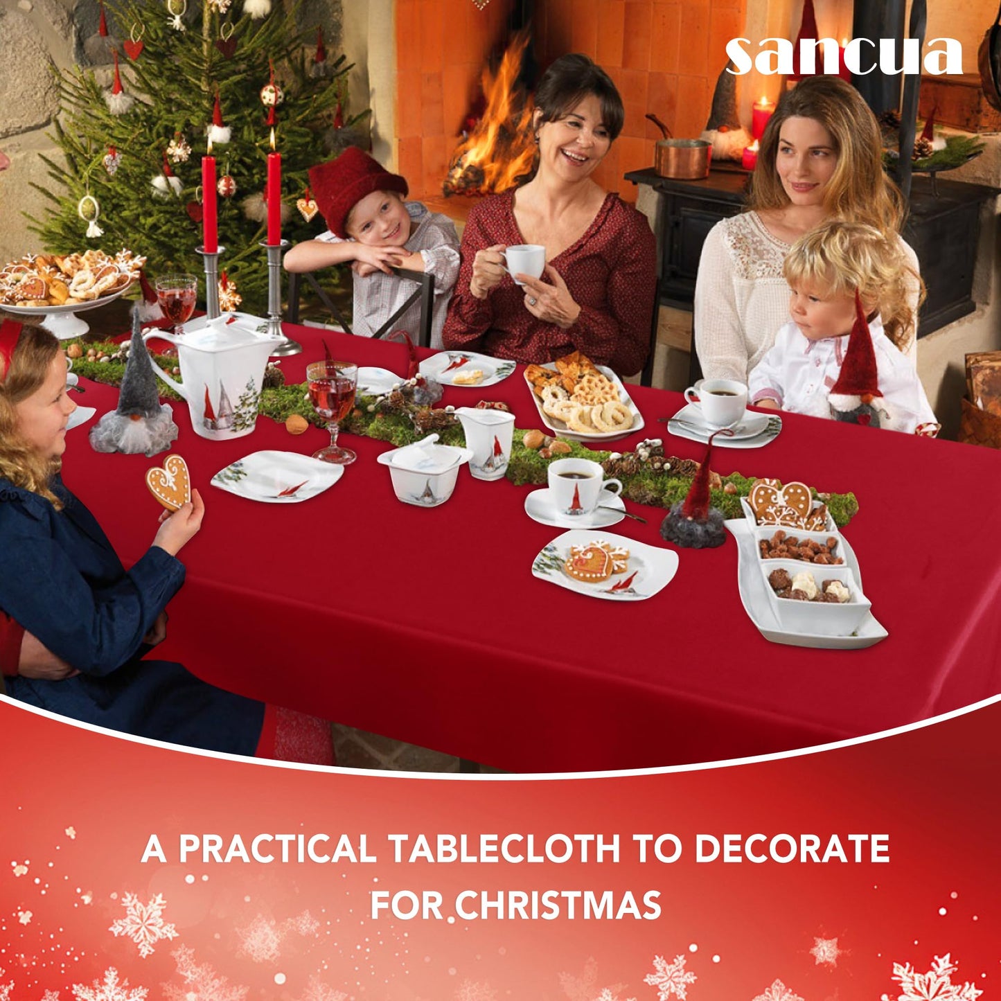 sancua Rectangle Tablecloth - 60 x 84 Inch - Stain and Wrinkle Resistant Washable Polyester Table Cloth, Decorative Fabric Table Cover for Dining Tables, Buffet Parties, Valentine's Day, Red