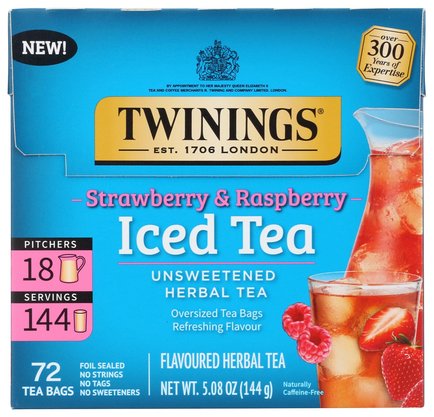 Twinings, Tea Iced Herbal Strawberry Raspberry, 72 Count