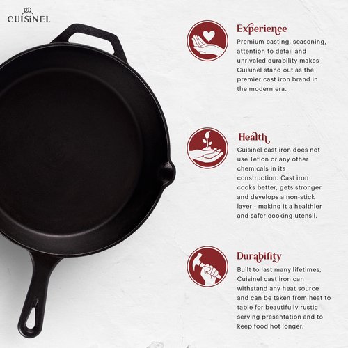 Cuisinel Cast Iron Skillet with Lid - 12"-Inch Frying Pan + Glass Cover + Silicone Handle Holder - PFAS and PFOA-free Pre-Seasoned Oven Safe Cookware - Indoor/Outdoor Use - Grill, BBQ, Fire, Stovetop