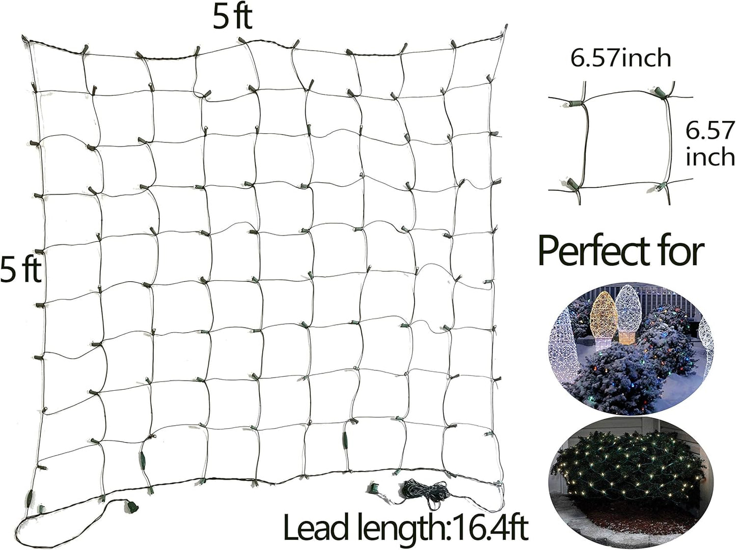 Skiennix LED Christmas Net Lights - 100 LED Warm White Outdoor Decorations | 5ft x 5ft Green Wire Mesh for Bushes & Trees