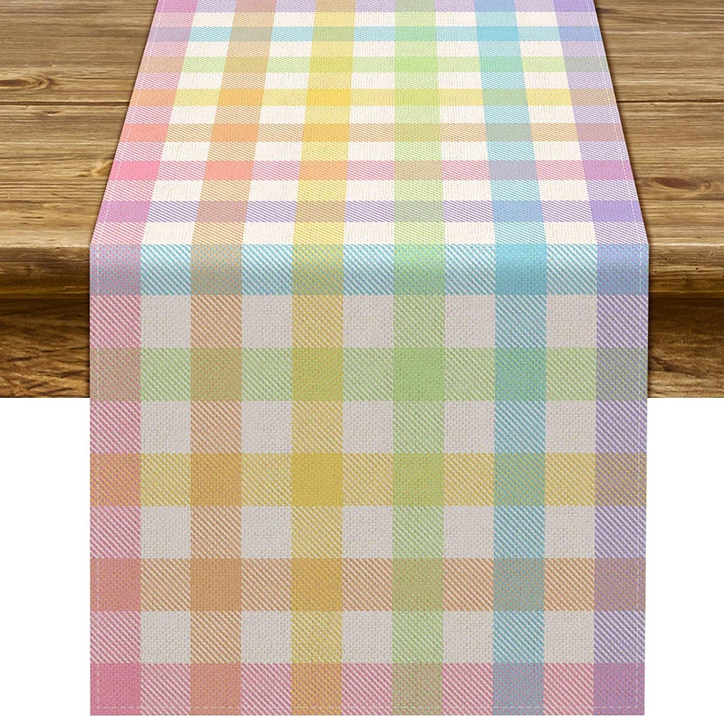 Pudodo Easter Buffalo Plaid Check Table Runner Spring Holiday Farmhouse Fireplace Kitchen Dinning Room Home Party Decoration (13" x 60")