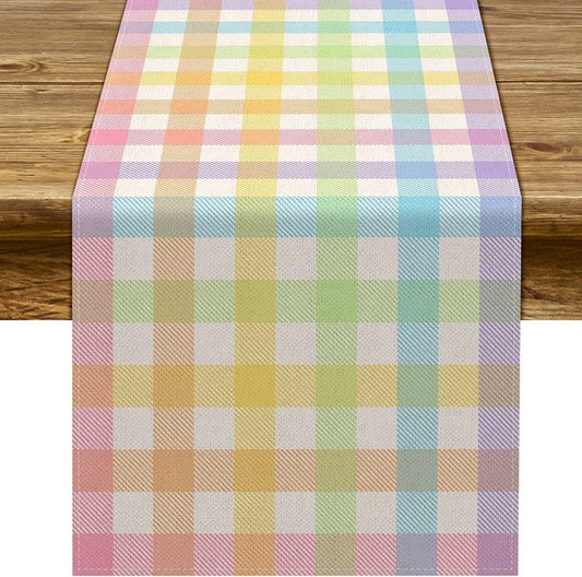 Pudodo Easter Buffalo Plaid Check Table Runner Spring Holiday Farmhouse Fireplace Kitchen Dinning Room Home Party Decoration (13" x 60")