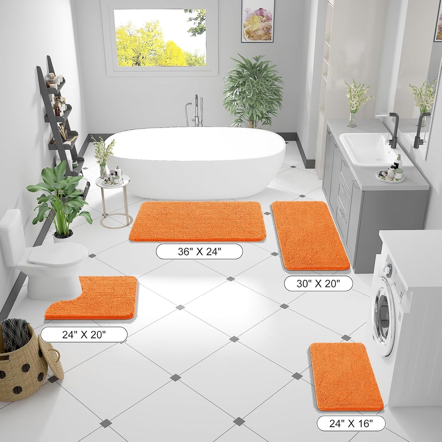 OLANLY Large Chenille Bath Rugs - Extra Soft & Absorbent | Quick Dry, Machine Washable, 44x32, Orange