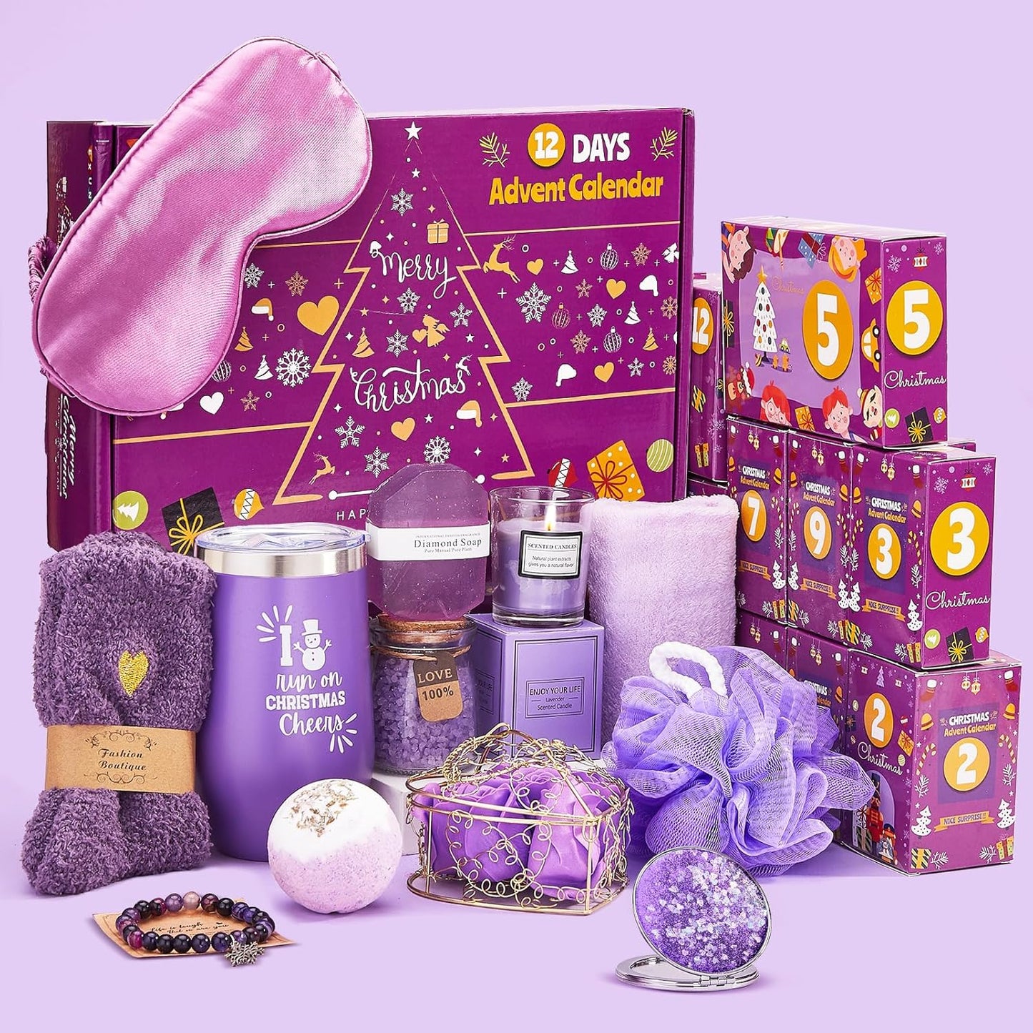 Unique Lavender Spa Gifts Basket Set | Advent Calendar 2025 - 12 Days of Relaxation for Women