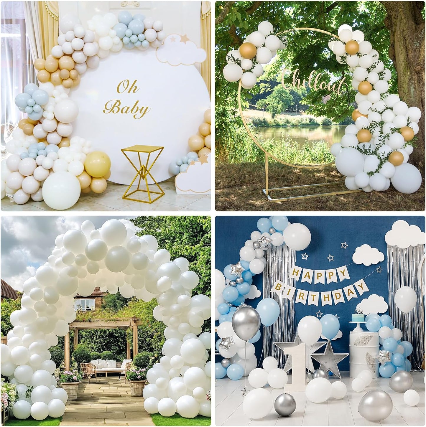 RUBFAC White Balloons - 129-Piece Set in Various Sizes | Perfect for Engagements, Weddings & Parties