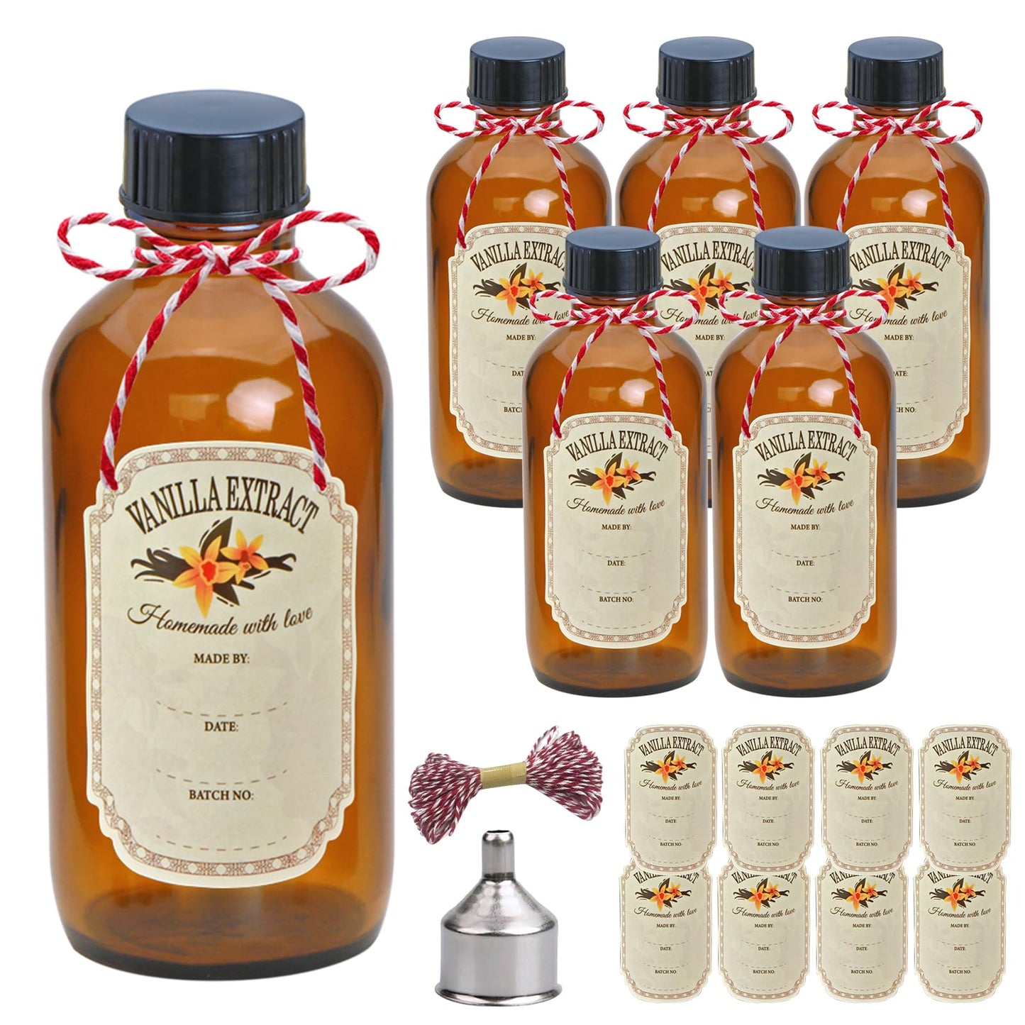 YINGERHUAN 4 oz Amber Glass Bottles - Small Glass Jars with Black Lids Empty Boston Bottle,Dispensing Bottles for Homemade Vanilla Extract, Essential Oils, Herbal Medicine (6)