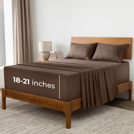 Mellanni Extra Deep King Sheets - Hotel Luxury, Ultra Soft & Cooling - Wrinkle, Fade & Stain Resistant (Brown)