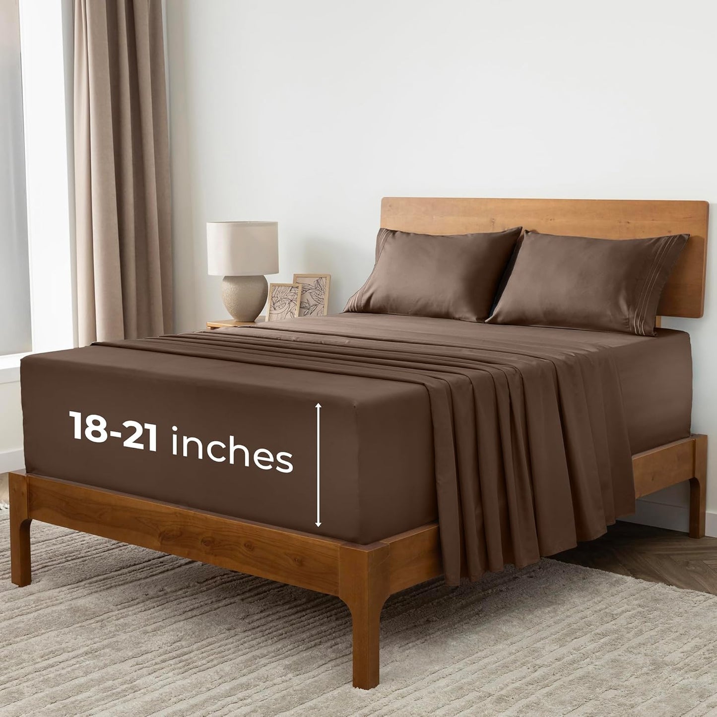 Mellanni Extra Deep California King Sheets - Ultra Soft, Cooling Bedding - 4 PC Set, Wrinkle & Stain Resistant (Brown)