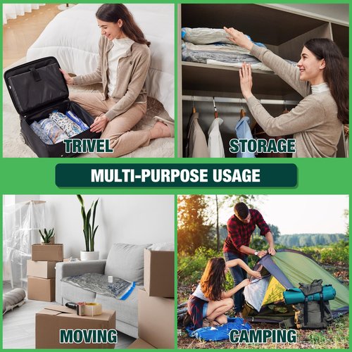 HIBAG Vacuum Storage Bags with Electric Pump, Vacuum Seal Space Saver Bags for Clothes, Clothing, Pillows, Blanket Bedding Comforters, Jumbo 10 pack