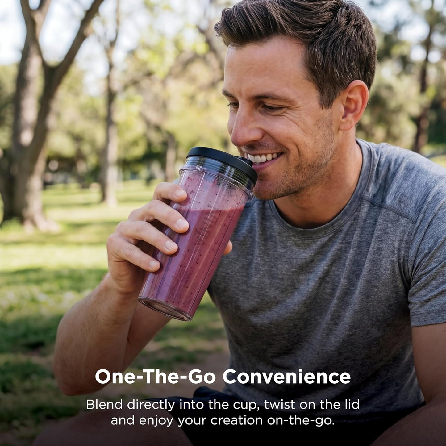 Ninja Nutri-Plus Personal Blender - Compact Push-To-Blend for Smoothies & Sauces | 3 To-Go Cups & Lids | 900W | Silver