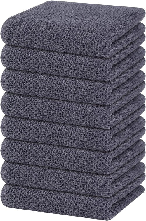 Homaxy 100% Cotton Waffle Weave Kitchen Dish Towels - Ultra Soft & Absorbent, 13 x 28 Inches, 8-Pack | Dark Grey