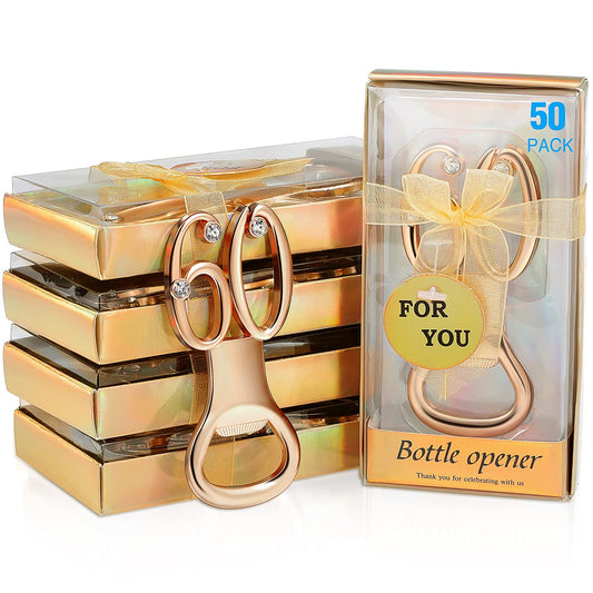 Boao 50 Pcs Birthday Bottle Opener Party Favors Rhinestones Birthday Souvenirs Wedding Anniversary for Guests Beer Opener Party Favors Decoration(Gold,60th Style)