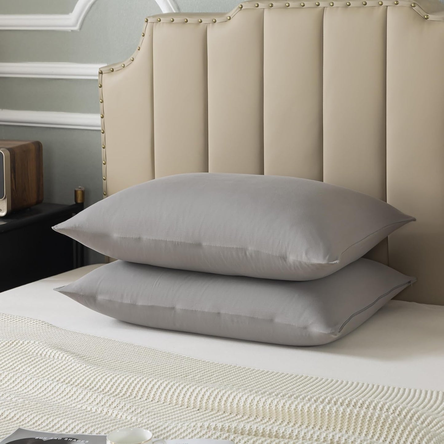 WhatsBedding Standard Jersey Knit Pillowcases - 100% Cotton, Soft & Breathable, Set of 2 | Dark Grey, 20x26 Inches